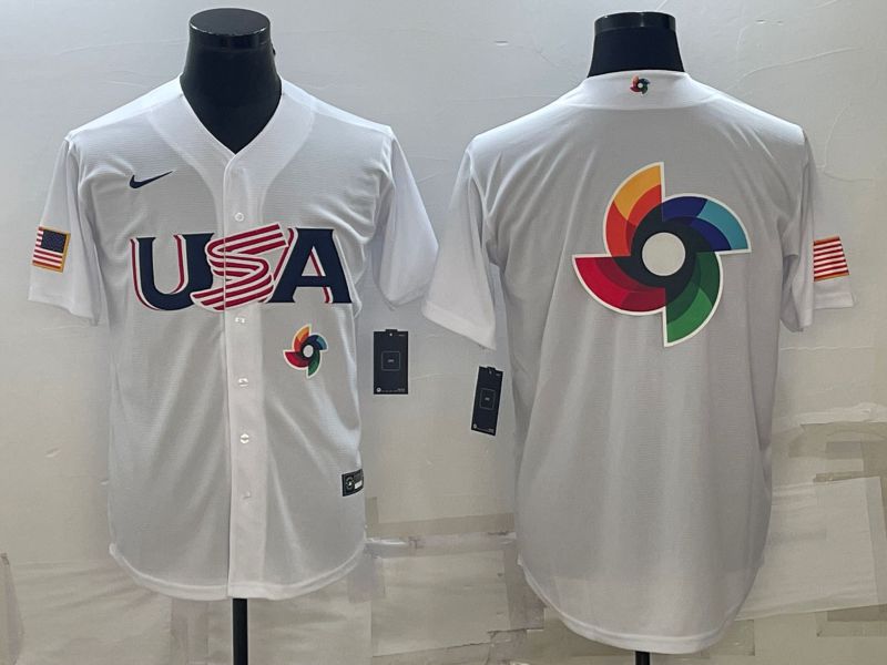 Men 2023 World Cub USA Blank White Nike MLB Jersey4->women mlb jersey->Women Jersey
